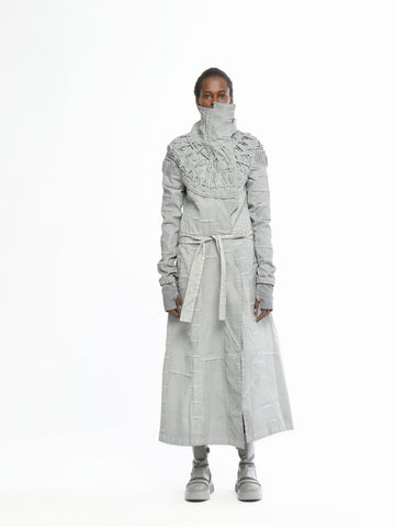 Long Women’s Jacket With Piping Embroidery On Top