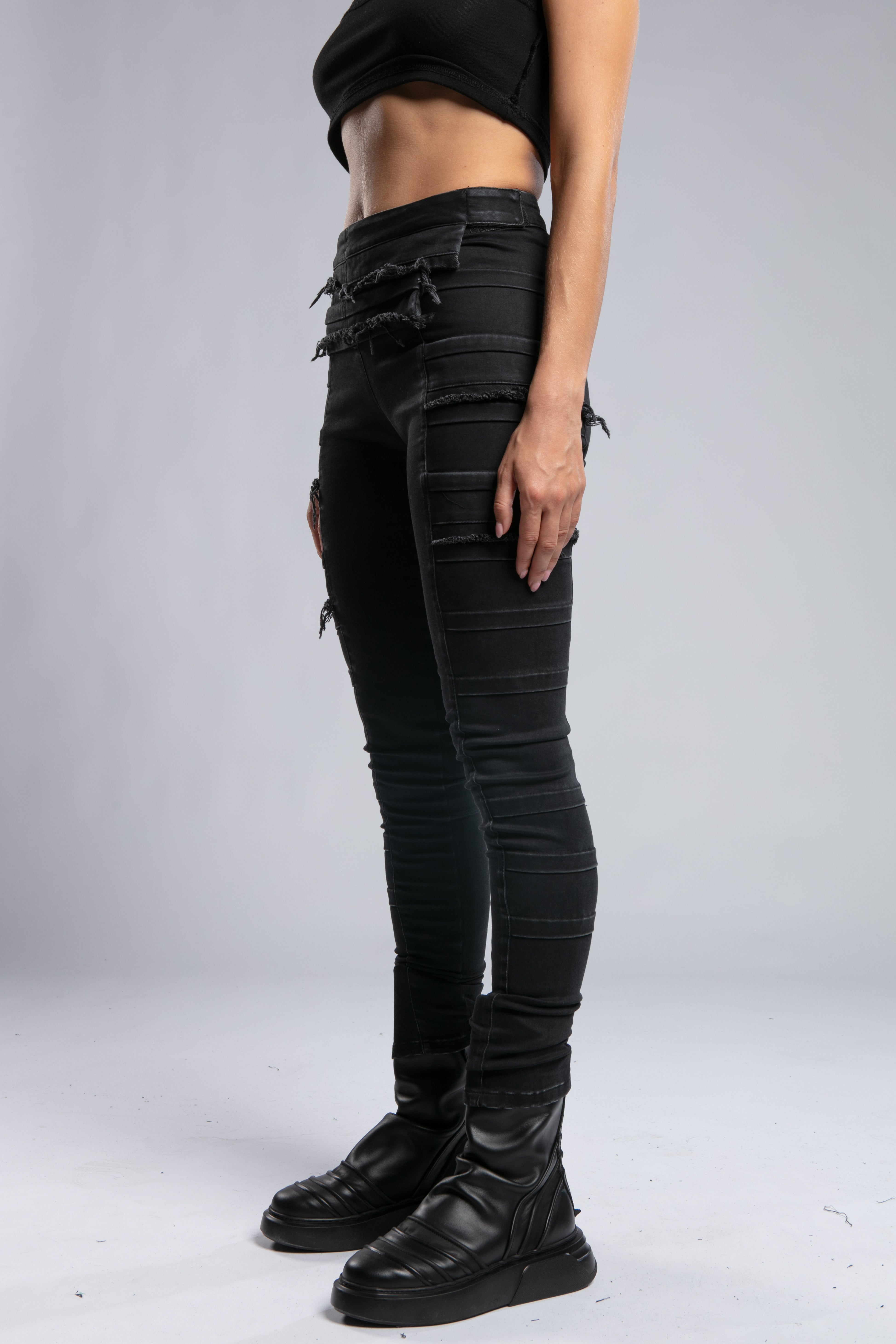 Assymmetric Frayed Edge Womens Pants