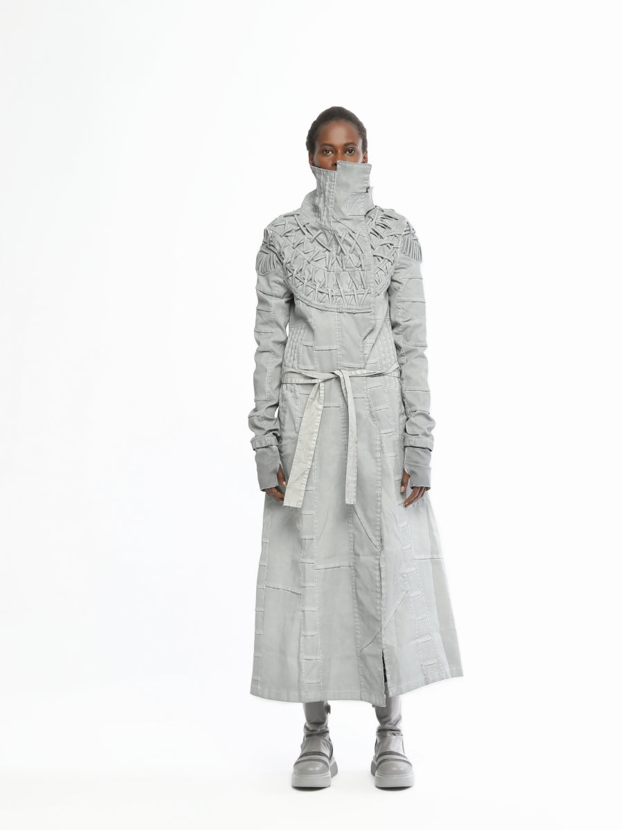 Long Women’s Jacket With Piping Embroidery On Top