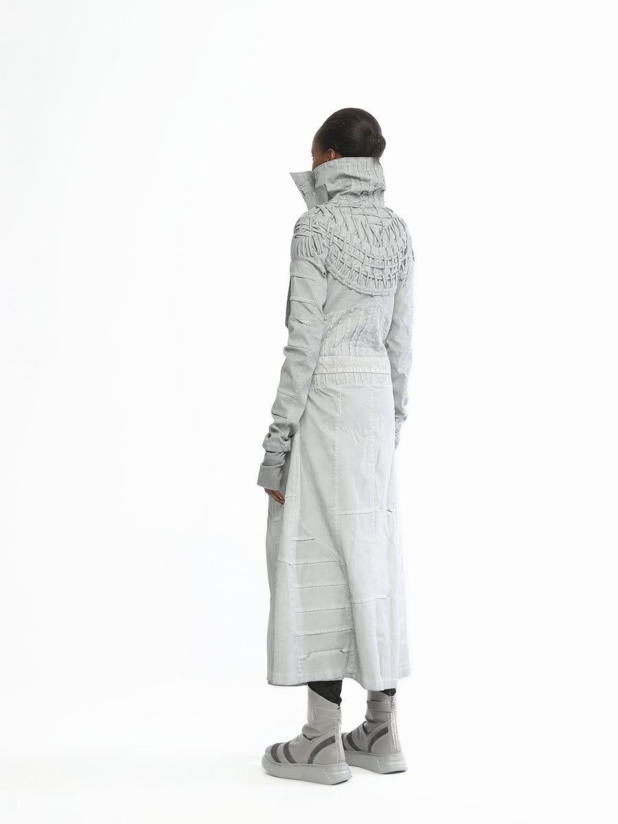 Long Women’s Jacket With Piping Embroidery On Top