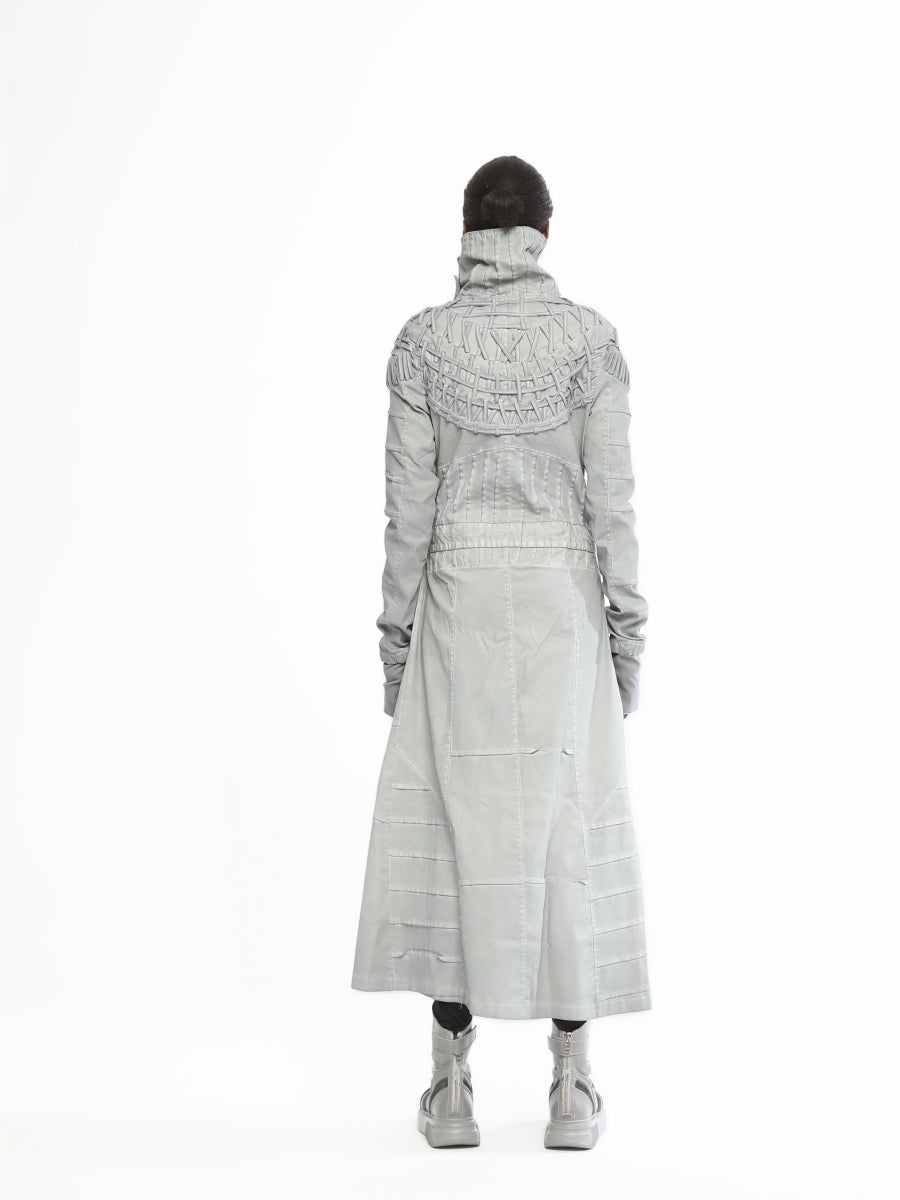 Long Women’s Jacket With Piping Embroidery On Top